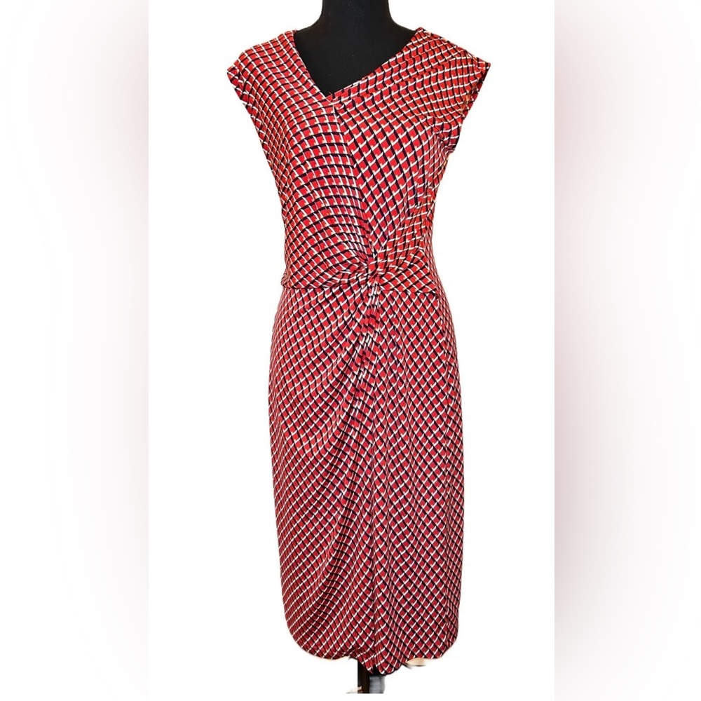 Banana Republic Red Geometric Print Twist Faux Wrap Dress Women's Size S